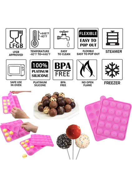12XMAVI Tarzı Kongbaking Bpa Free Lolipop Silikon Kalıplar Top Şekilli Kalıp Kek Pop Kalıp Muffin Kek Buz Küpü Tepsi Çubuk Sakız Jöle Kalıbı (Yurt Dışından)
