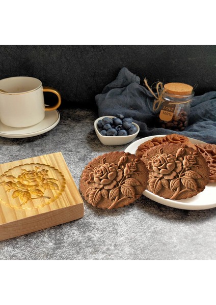 C-10X10CM Stili 2022 Yeni Ahşap Kurabiye Kesici Kalıp Pres 3D Pasta Kabartma Pişirme Kalıbı Araçları Gül Çiçeği Zencefilli Kurabiye Damga Fırın. (Yurt Dışından) indirimleri
