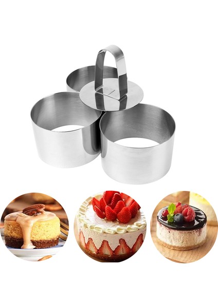 Kek Kalıbı Tarzı 4 Parça Yuvarlak Paslanmaz Çelik Mousse Kek Kalıbı Pişirme Araçları-Kek Dekorasyon Araçları, 3 Halka ve 1 Gıda Presi Içerir (Yurt Dışından) fiyatları