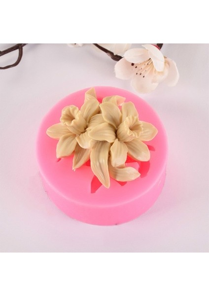 THY1941-LILY-PEMBE Tarzı 3D Lila Gül Lilya Fondan Silikon Kalıp Pasta Dekorasyon Dıy Çikolata Fırın Araçları Silikon Kalıp El Yapımı Sabun Kalıbı (Yurt Dışından)