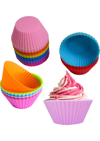 Pembe Tarzı Silikon Kek Kalıbı Muffin Kek Kalıpları Yeniden Kullanılabilir Non-Stick Isıya Dayanıklı Mutfak Fırın Pişirme Ekmek Hamur Işi Dekorasyon Aracı (Yurt Dışından)