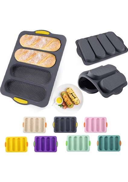 F Stili Gıda Sınıfı 4 Yuvalı Fransız Ekmek Silikon Kalıp Anti Yapışkan Fırın Kek Kalıbı Ekmek Fırını Kek Kalıpları Hamburger Ekmek Kalıbı (Yurt Dışından)