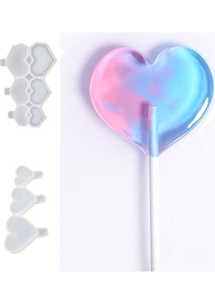 No.2 Tarzı Kalp Şekilli Lolipop Silikon Kalıp Pasta Üstü Çikolata Şeker Kalıbı Doğum Günü Partisi Pasta Süsleme Aracı Fırın Eşyası 1 Adet (Yurt Dışından)