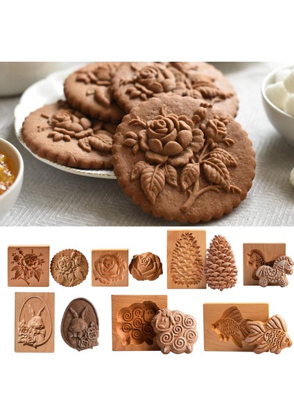 Ben Stil Mutfak Muffin Bisküvi Kek Süsleme Pişirme Araçları Için Ahşap Kurabiye Kalıbı Çiçek Çam Kozası Şekilli Oyma Baskı Damga (Yurt Dışından)