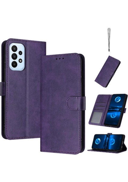Samsung Galaxy A72 Pu Deri Saf Renk Kickstand ile Flip Case (Yurt Dışından)