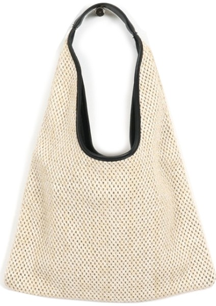 Moda Kadın Omuz Çantaları Hasır Dokuma Hasır Çanta Çanta Büyük Kapasiteli Tote Kadın Yaz Plaj Çanta Bej (Yurt Dışından)