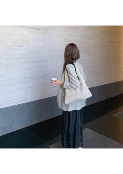 Moda Kadın Omuz Çantaları Hasır Dokuma Hasır Çanta Çanta Büyük Kapasiteli Tote Kadın Yaz Plaj Çanta Bej (Yurt Dışından) modelleri