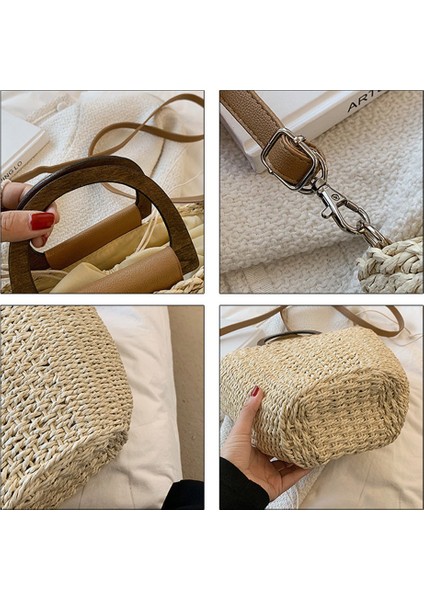 Moda Bayan Hasır Çanta El Dokuma Rattan Crossbody Çanta Plaj Hasır Örme Alışveriş Omuz Bohemian A (Yurt Dışından) modelleri
