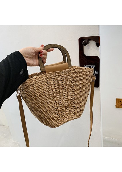 Moda Bayan Hasır Çanta El Dokuma Rattan Crossbody Çanta Plaj Hasır Örme Alışveriş Omuz Bohemian A (Yurt Dışından) fırsatları