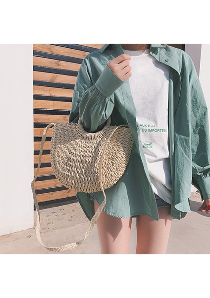 Yeni Yaz Kadın El Yapımı Plaj Çantası Rahat Kadın Örgü Hasır Çanta Crossbody Bej (Yurt Dışından) fiyatları