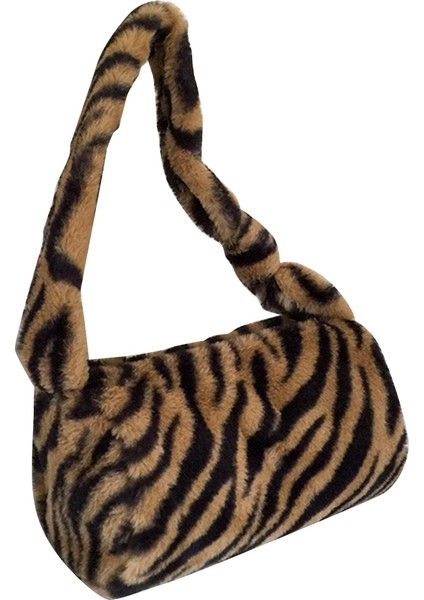 Leopar Kürk Koltuk Altı Çantası Tek Omuz Yabancı Stil Peluş Kız Eli Kahverengi (Yurt Dışından)
