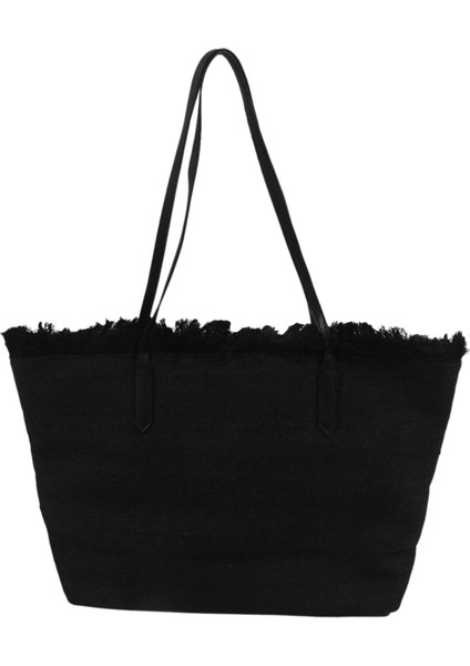 Kanvas Büyük Kapasiteli Dikiş Kompozit Çanta Bayan Omuz Çantası Siyah (Yurt Dışından)