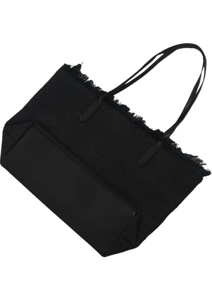 Kanvas Büyük Kapasiteli Dikiş Kompozit Çanta Bayan Omuz Çantası Siyah (Yurt Dışından) modelleri