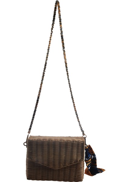 Moda Rattan Hasır Çanta Kadın Plaj Crossbody Yaz Eşarp Çanta Bayanlar Bohem Tarzı Omuz Çantası Zincir Flap (Bej) (Yurt Dışından)