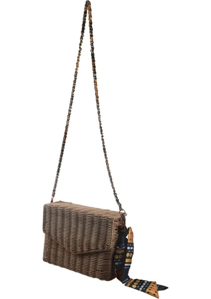 Moda Rattan Hasır Çanta Kadın Plaj Crossbody Yaz Eşarp Çanta Bayanlar Bohem Tarzı Omuz Çantası Zincir Flap (Bej) (Yurt Dışından) fiyatları