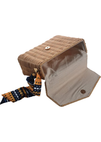Moda Rattan Hasır Çanta Kadın Plaj Crossbody Yaz Eşarp Çanta Bayanlar Bohem Tarzı Omuz Çantası Zincir Flap (Bej) (Yurt Dışından) fırsatları