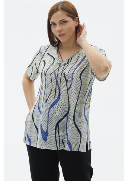 Büyük Beden Aksesuarlı Piton Desen Penye Bluz modelleri