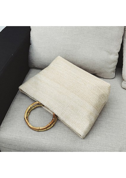 Avrupa ve Amerikan Tarzı El Dokuma Hasır Çanta Lafite Omuz Taşınabilir Çanta Seyahat Plaj Dokuma Çanta (Haki) (Yurt Dışından) fiyatları