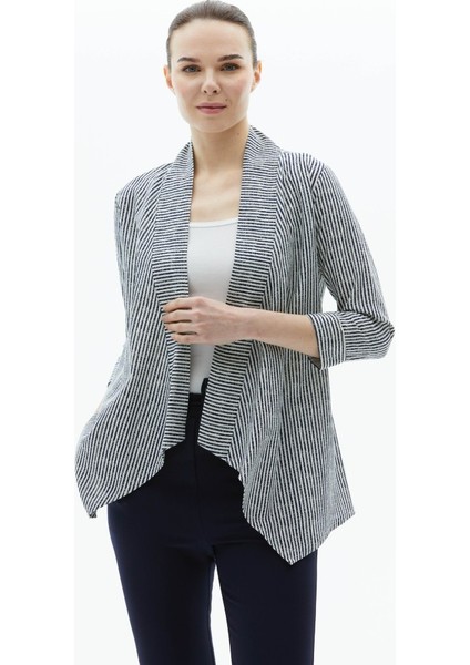 Önü Dökümlü Çizgili Ceket