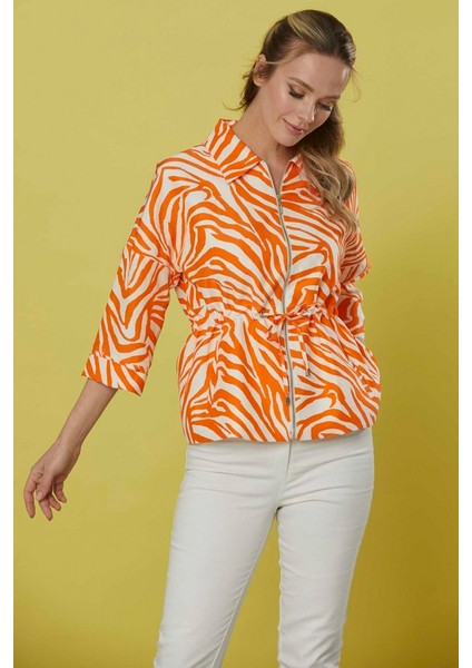 Şömiziye Yaka Fermuarlı Zebra Desen Ceket fiyatları