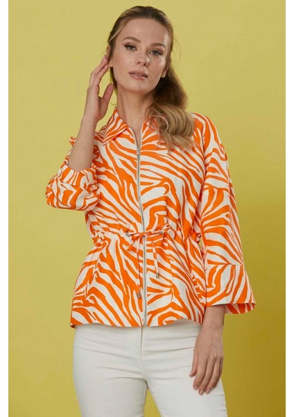 Şömiziye Yaka Fermuarlı Zebra Desen Ceket modelleri