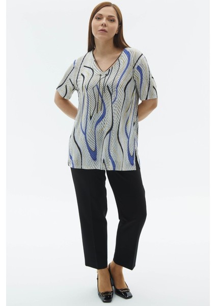 Büyük Beden Aksesuarlı Piton Desen Penye Bluz fiyatları