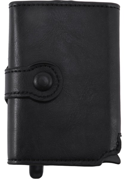 En Kaliteli Erkek Akıllı Cüzdan Moda Düğme Para Çantası Metal Alüminyum Otomatik -Up Rfıd Sikke Çanta (Siyah) (Yurt Dışından)