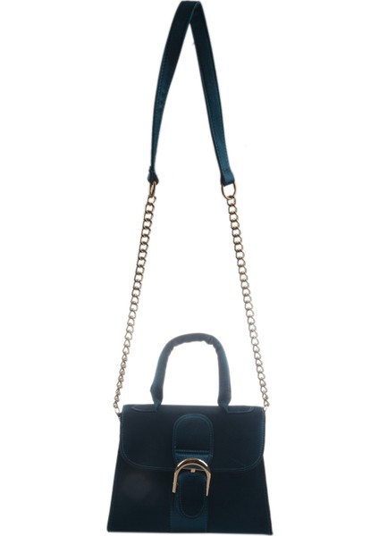 Avrupa Tarzı Moda Yeni Çanta Yüksek Kaliteli Kadife Kadın Çantası Papyon Tatlı Bayan Tote Zincir Omuz Çantası Mavi (Yurt Dışından)