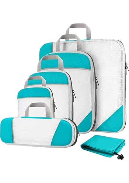 Seyahat Taşınabilir Sıkıştırma Saklama Çantası 6 Parça Su Geçirmez Giyim Iç Bitirme Sıkıştırılabilir Çift Fermuarlı Organizasyon Mavi (Yurt Dışından)