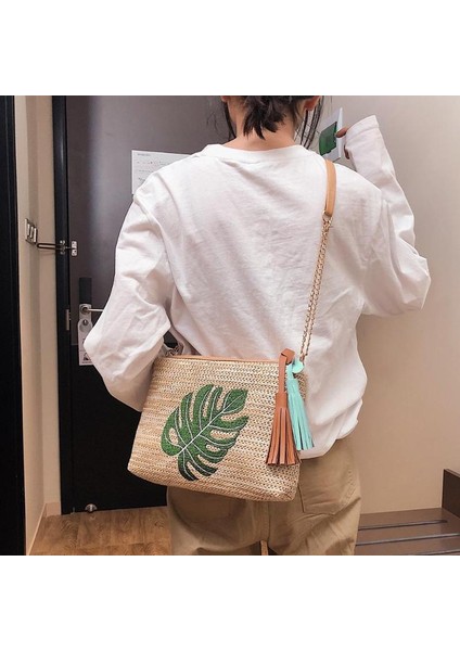 Kadın Saman Omuz Çantaları Nakış Fermuar Çanta Yaz Plaj Bohemian Crossbody Ananas (Yurt Dışından) fiyatları