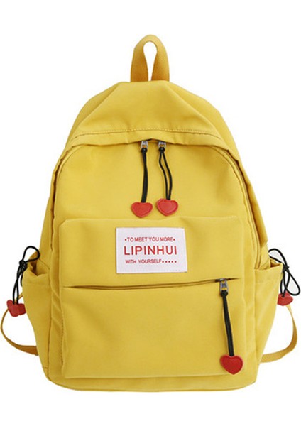 Yeni Su Geçirmez Naylon Sırt Çantası Bayan Kalp Şeklinde Ipli Seyahat Çantası Sarı (Yurt Dışından)