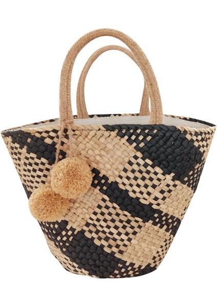 Hasır Çanta Kadın 2021 Vintage El Yapımı Örgü Büyük Sepet Yuvarlak Doğa Tote Plaj Rattan Tatil Eğlence D (Yurt Dışından)
