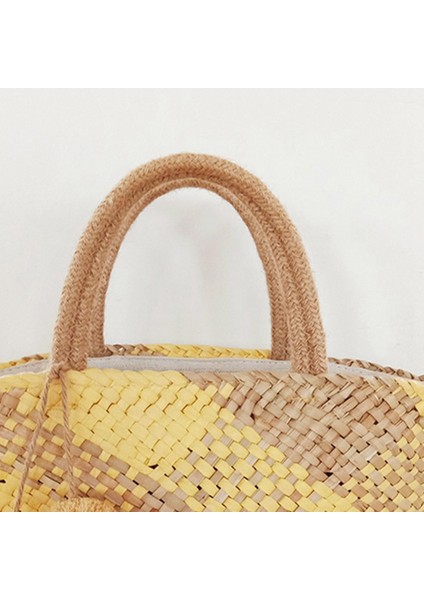 Hasır Çanta Kadın 2021 Vintage El Yapımı Örgü Büyük Sepet Yuvarlak Doğa Tote Plaj Rattan Tatil Eğlence D (Yurt Dışından) fiyatları