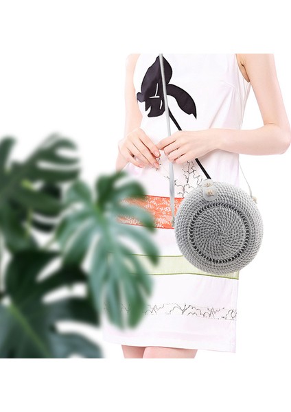 Beyaz Içi Boş Kamış Örgü Çanta Bohemian Kadın Vintage Hasır Plaj Çantası Mini Yuvarlak Crossbody El Yapımı Omuz Çantaları (Yurt Dışından) modelleri