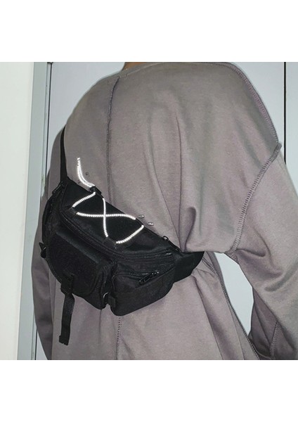 Crossbody Çanta Oxford Kumaş Göğüs Işleme Kemeri Bundy Erkekler ve Kadınlar Hip Hop Sokak (Yurt Dışından) fırsatları