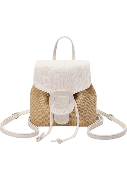 Bohemian Kadın Sırt Çantası Moda Plaj Hasır Çanta Rahat Küçük Tatil Çanta Beyaz (Yurt Dışından)