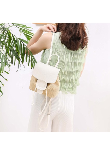 Bohemian Kadın Sırt Çantası Moda Plaj Hasır Çanta Rahat Küçük Tatil Çanta Beyaz (Yurt Dışından) fiyatları