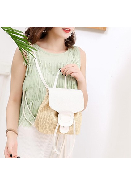 Bohemian Kadın Sırt Çantası Moda Plaj Hasır Çanta Rahat Küçük Tatil Çanta Beyaz (Yurt Dışından) fırsatları