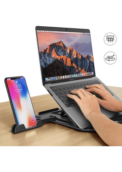 Yükseklik Ayarlı Notebook ve Cep Telefonu Standı, Cep Telefon Tutuculu Laptop Standı