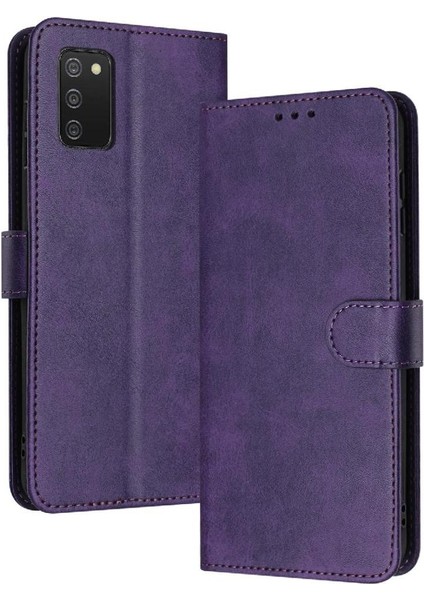 Samsung Galaxy A03S Kickstand Saf Renk Için Flip Case Kart Yuvası ile Pu (Yurt Dışından)