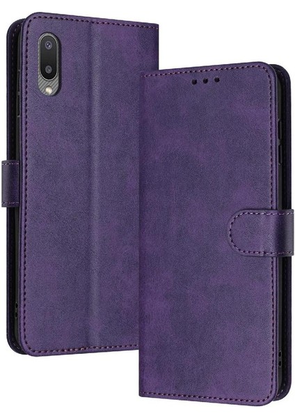 Kart Yuvası ile Toka ile Samsung Galaxy A02 Saf Renk Için Flip Case (Yurt Dışından)