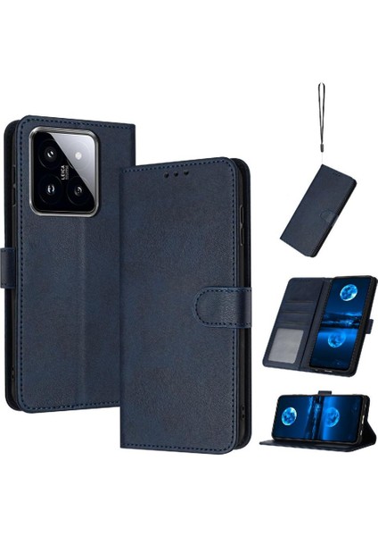 Kart Yuvası Kickstand Saf ile Xiaomi 14 Pro Pu Deri Için Flip Case (Yurt Dışından)