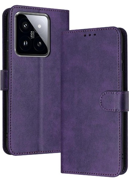 Kart Yuvası Kickstand Saf ile Xiaomi 14 Pro Pu Deri Için Flip Case (Yurt Dışından)