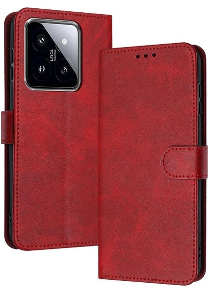Kart Yuvası Kickstand Saf ile Xiaomi 14 Pro Pu Deri Için Flip Case (Yurt Dışından)
