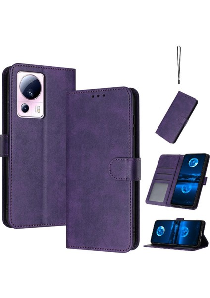 Pu ile Toka Saf Renk ile Xiaomi 13 Lite 5g Kickstand Için Flip Case (Yurt Dışından)