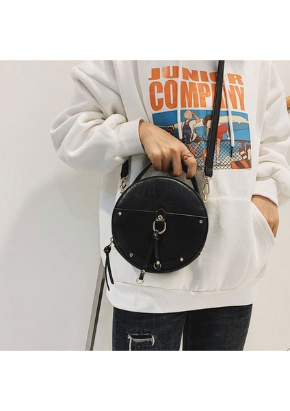 Vintage Fırçalama Deri Yuvarlak Crossbody Çanta Kadınlar Için Pu Omuz Çantaları Bayanlar Küçük Çanta Mini Tote Çanta (Siyah) (Yurt Dışından) fırsatları