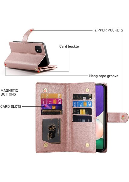 Samsung Galaxy A22 5g Cüzdan Bölmesi Bilek Kayışı Kartı Için Flip Case (Yurt Dışından) modelleri