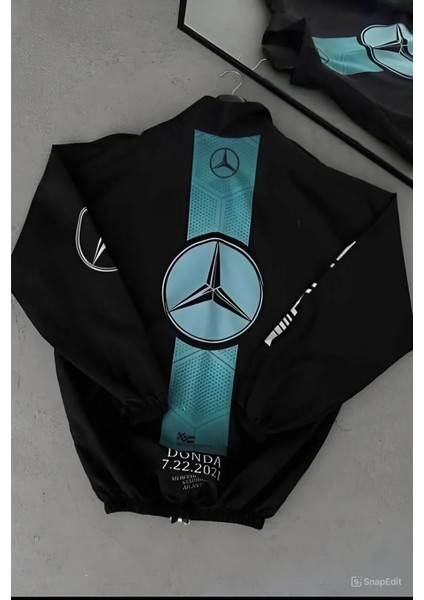 Unisex Paraşüt Kumaş Oversize Dijital Baskılı Siyah Rüzgarlık Yağmurluk modelleri