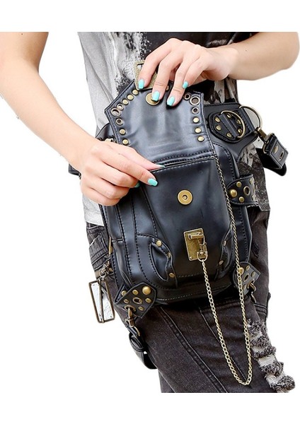 Retro Punk Bacak Çantası Açık Bisiklet Motosiklet Bisiklet Yürüyüş Fanny Paketi Kalça/uyluk Yardımcı Çanta Omuz Crossbody Siyah (Yurt Dışından) fiyatları