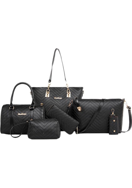 Kabartmalı Altı Adet Set Tek Omuz Çantası Kadın Çanta Için Farklı Boyutta Çanta Moda Omuz Sıyah (Yurt Dışından)